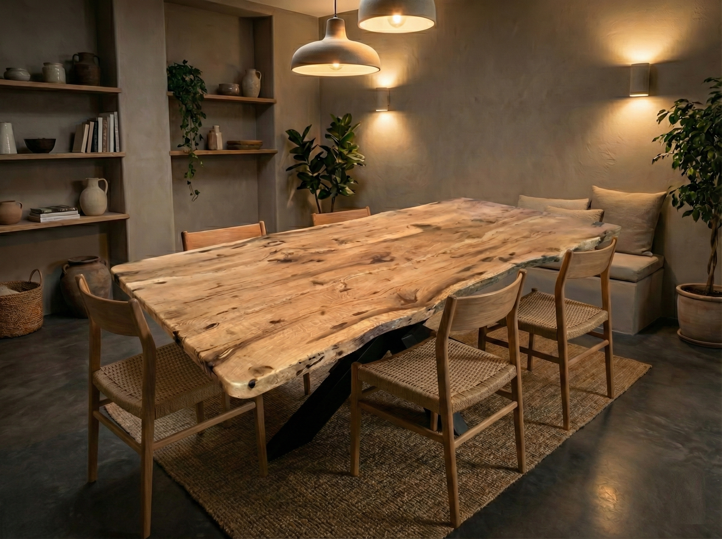 Table-sur-mesure-LYON Table à manger en chêne massif avec pied central métal style industriel LYON