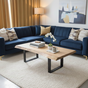 Table basse de salon design en bois massif sculpté, réalisée d'un seul tenant (monobloc), référence Tournai.