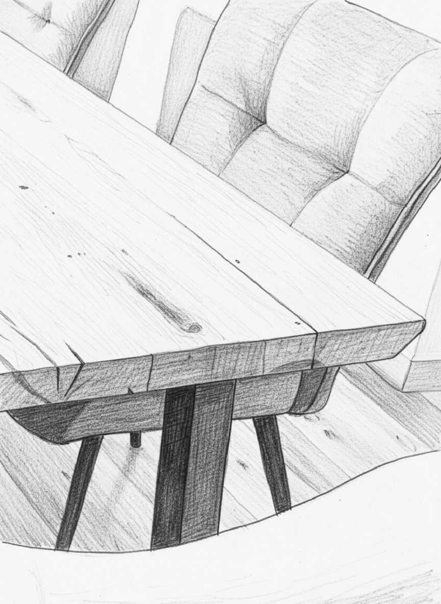 Zoom biseau du plateau de table en chêne massif RENNES