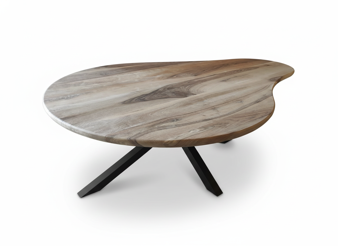 Table à manger en noyer massif forme galet jusqu'à 8 personnes