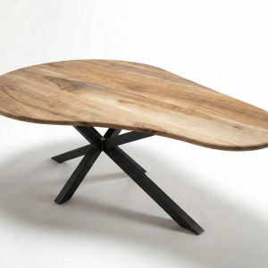 Table sur mesure en forme de galet. / goutte d'eau. Plateau en noyer massif.