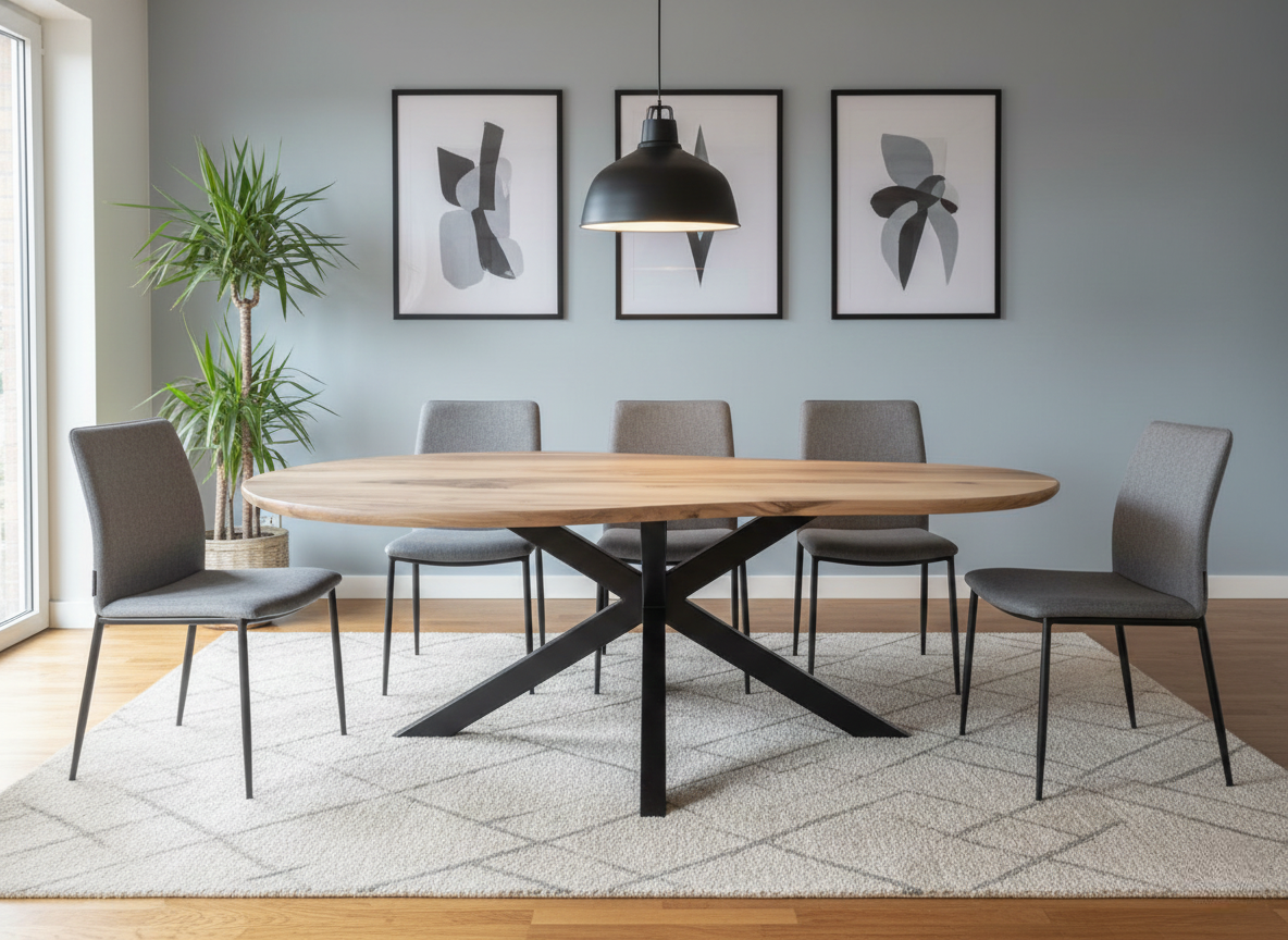 Table à manger design forme galet en noyer massif pour salle à manger - 8 personnes