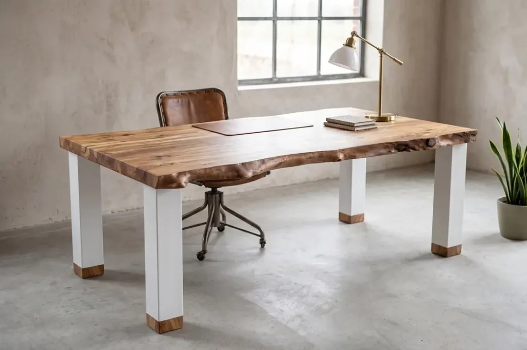 Petit bureau en bois massif et blanc pour coin télétravail PIHANA