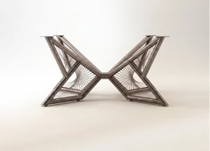 Pied de table ultra design en acier papillon couleur bronze bruni.