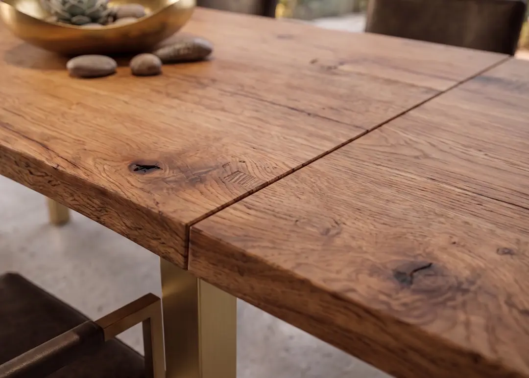 Déploiement des rallonges pour table bois extensible Système de rallonges pour table bois extensible de 6 à 12 couverts